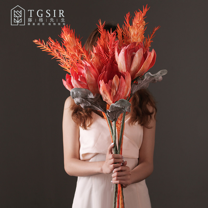 Sleeping Lotus Large Floor Simulation Flower Furnishing Living-room Interior Decoration Flowers Fake Flowers Shooting Props Pineapples Lotus bouquet