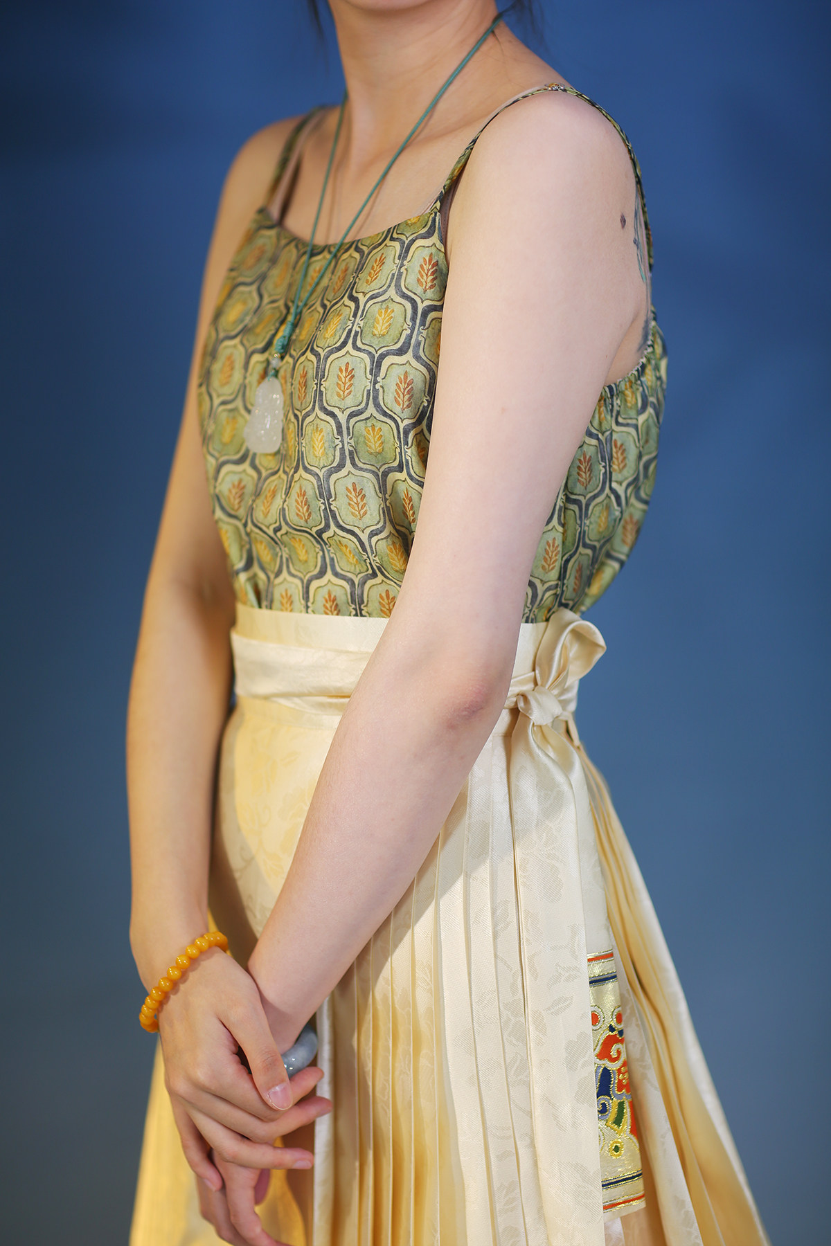 汉服上装 泊月夏季汉服吊带背心天丝棉古风印花透气上衣 觉夏花园青绿色选