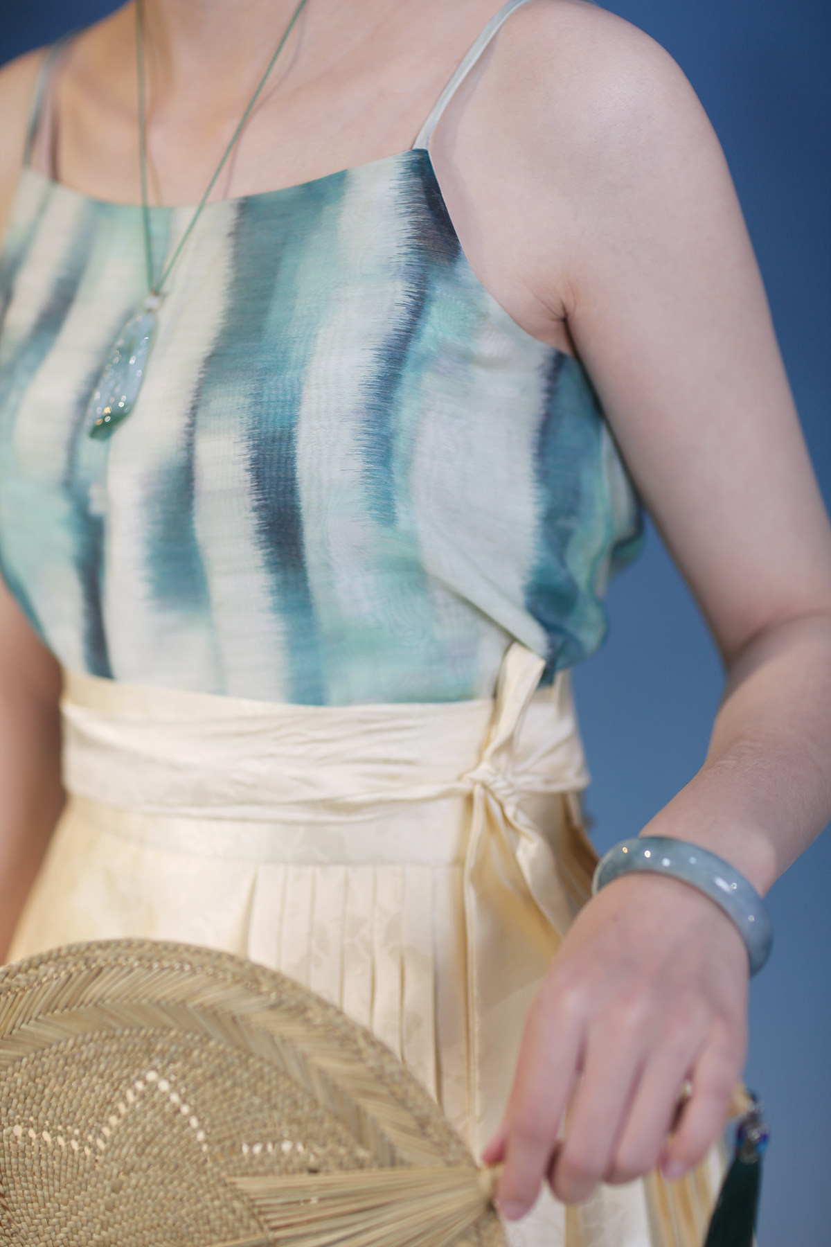 汉服上装 泊月夏季汉服吊带背心天丝棉古风印花透气上衣 觉夏花园青绿色选