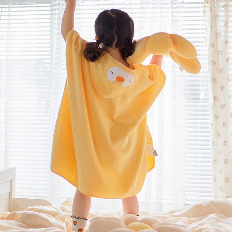 Child bath towel cloak with cap pure cotton baby bath swimming bath towels high-end organic cotton cartoon small animal bathrobe