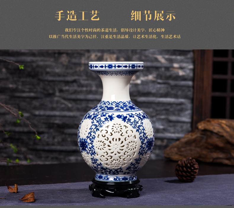 Jingdezhen ceramics vase furnishing articles flower arranging three - piece home sitting room ark adornment of blue and white porcelain furnishing articles