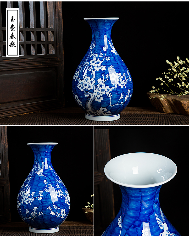 Jingdezhen ceramics by hand antique blue and white porcelain vases, flower arranging new Chinese style living room home furnishing articles