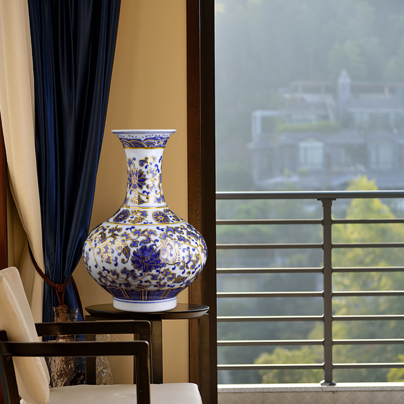 Jingdezhen ceramic antique hand - made paint new Chinese style living room blue and white porcelain vase rich ancient frame decorative porcelain furnishing articles