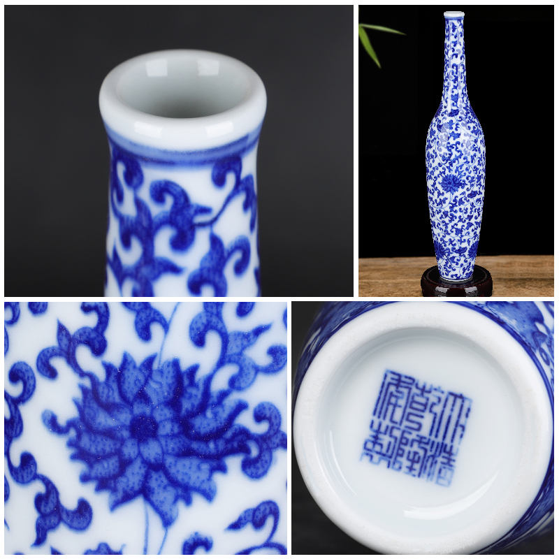 Antique Chinese blue and white porcelain of jingdezhen ceramics vase gall bladder flower arranging living room home decoration furnishing articles of handicraft