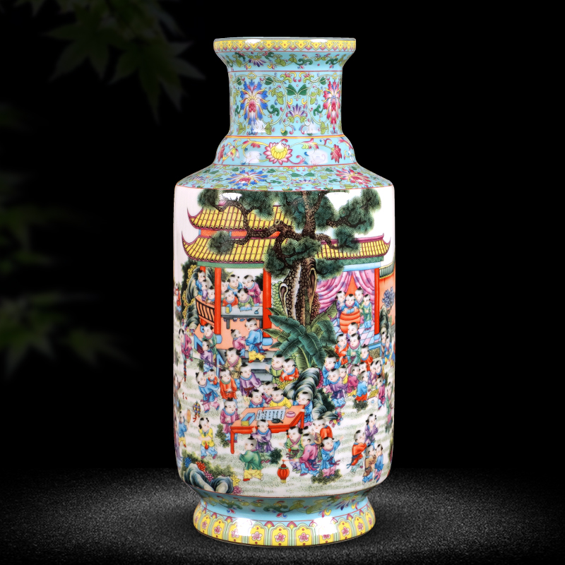 Jingdezhen porcelain ceramic colored enamel large vases, flower arranging place of new Chinese style household living room TV cabinet decoration