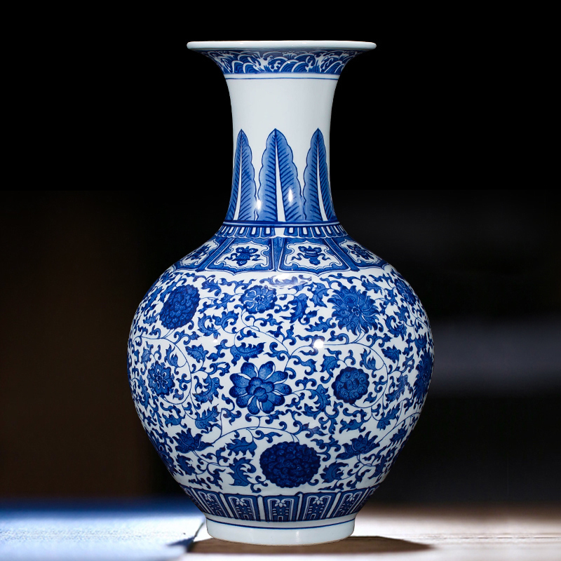 Jingdezhen ceramics vase antique blue - and - white large flower arranging new porch sitting room of Chinese style household act the role ofing is tasted furnishing articles