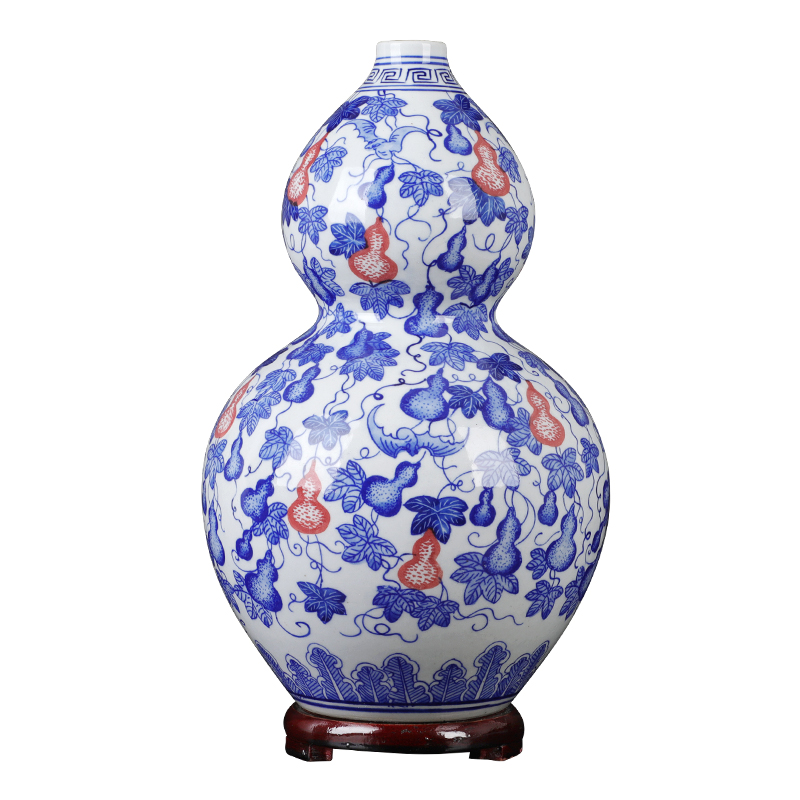 Blue and white porcelain of jingdezhen ceramics antique hand - made youligong gourd vases furnishing articles household wine ark, adornment sitting room