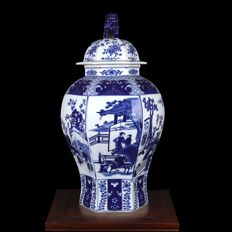 The New Chinese blue and white porcelain ceramic vases, flower arrangement sitting room example that restore ancient ways the general pot of household soft outfit the flower furnishing articles
