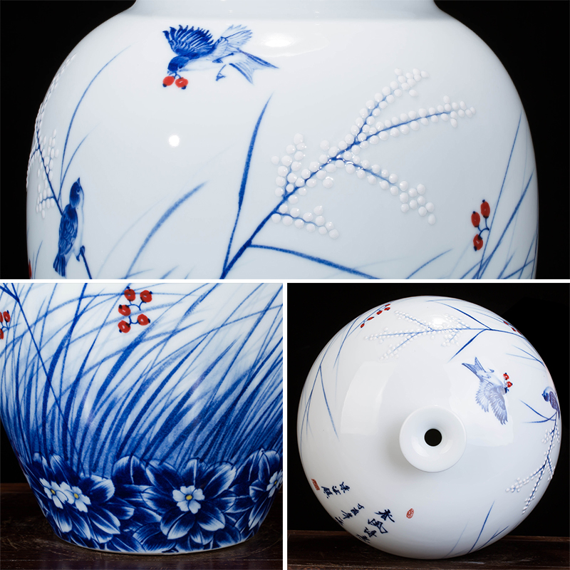 Jingdezhen ceramic furnishing articles hand - made of blue and white porcelain vases, flower arranging TV ark, Chinese style household, the sitting room porch decorations