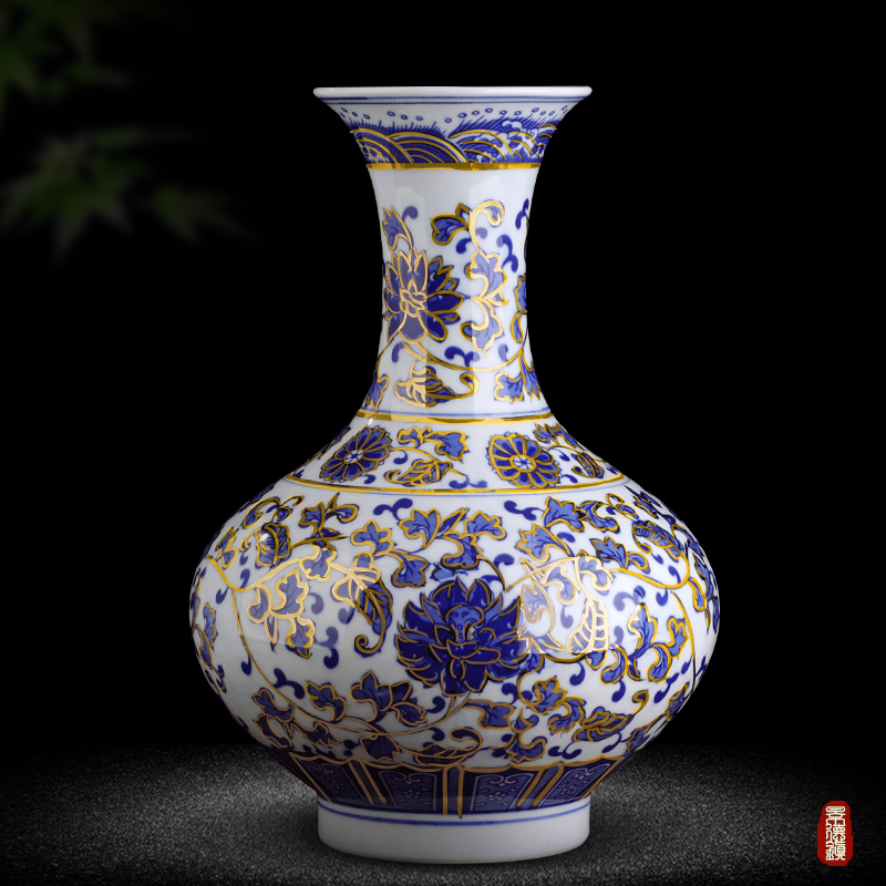 Jingdezhen ceramic antique hand - made paint new Chinese style living room blue and white porcelain vase rich ancient frame decorative porcelain furnishing articles