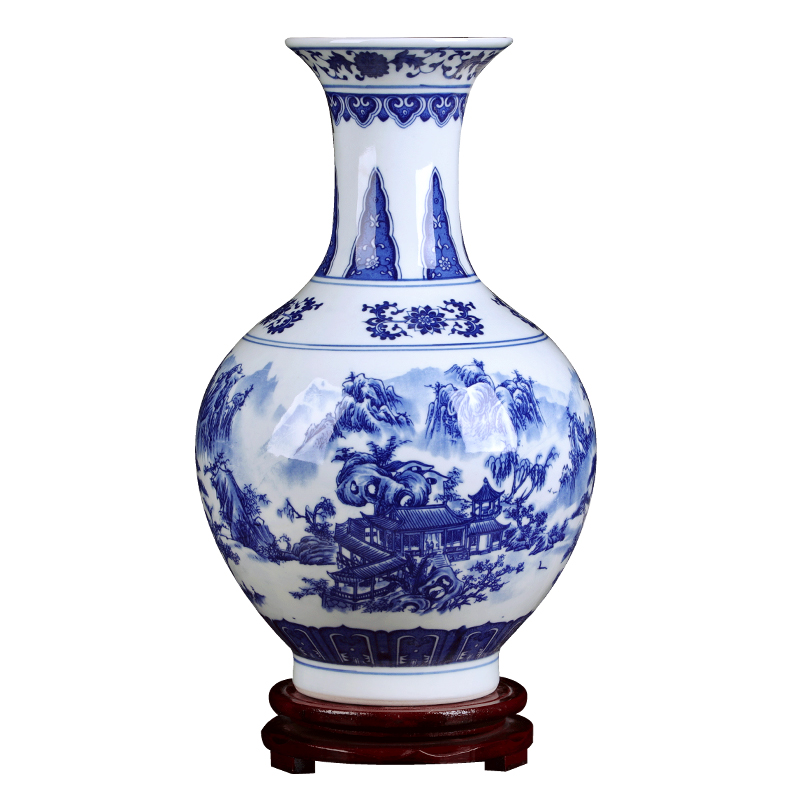 Antique vase of blue and white porcelain of jingdezhen ceramics furnishing articles sitting room flower arranging rich ancient frame of Chinese style household trinkets