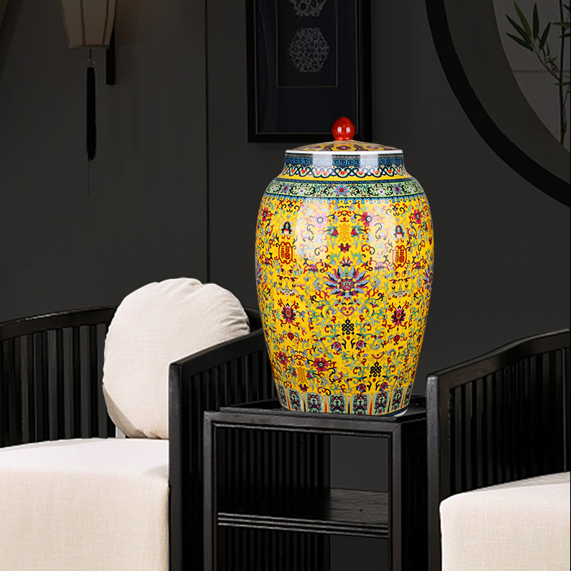 Jingdezhen ceramic barrel with cover home 20 jins 30 jins 50 kilo meters jar airtight store ricer box moistureproof insect - resistant