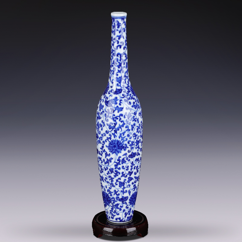 Antique Chinese blue and white porcelain of jingdezhen ceramics vase gall bladder flower arranging living room home decoration furnishing articles of handicraft