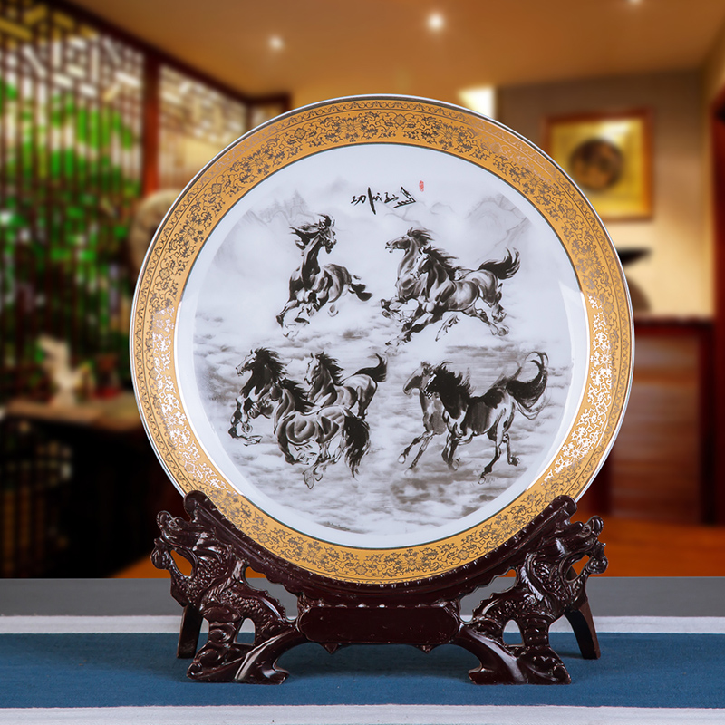 Jingdezhen ceramics furnishing articles household decorations hanging dish wine sitting room porch decoration plate Chinese arts and crafts