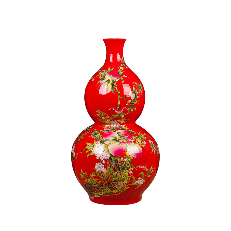 Jingdezhen ceramics vase China red peach gourd home sitting room adornment feng shui is festival furnishing articles