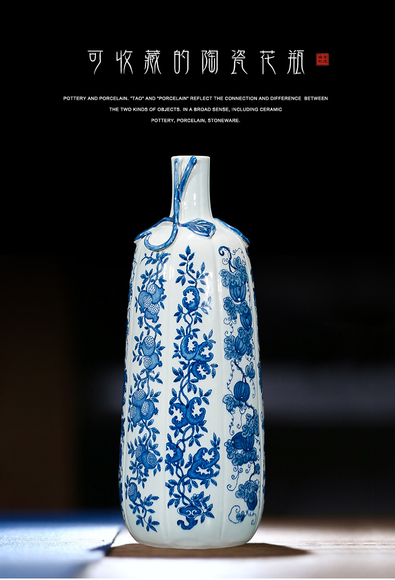 Jingdezhen ceramics vase antique blue - and - white large flower arranging new porch sitting room of Chinese style household act the role ofing is tasted furnishing articles