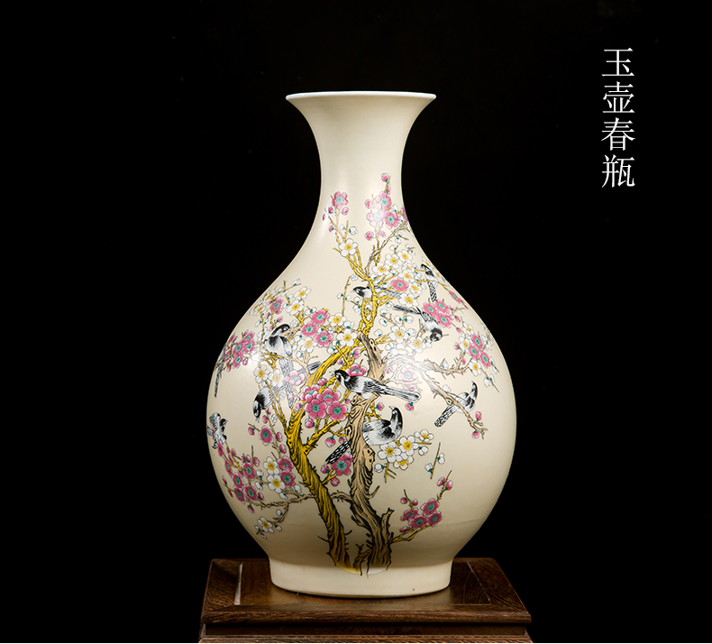 Jingdezhen ceramics vase home sitting room handicraft wine porch decoration of new Chinese style office furnishing articles