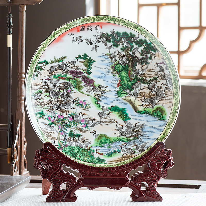 Jingdezhen ceramics furnishing articles household adornment hang dish Chinese handicrafts best crane figure sitting room decorate dish