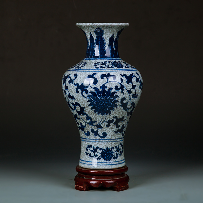 Jingdezhen ceramics vase blue and white crack glaze crafts home furnishing articles furnishing articles archaize sitting room adornment