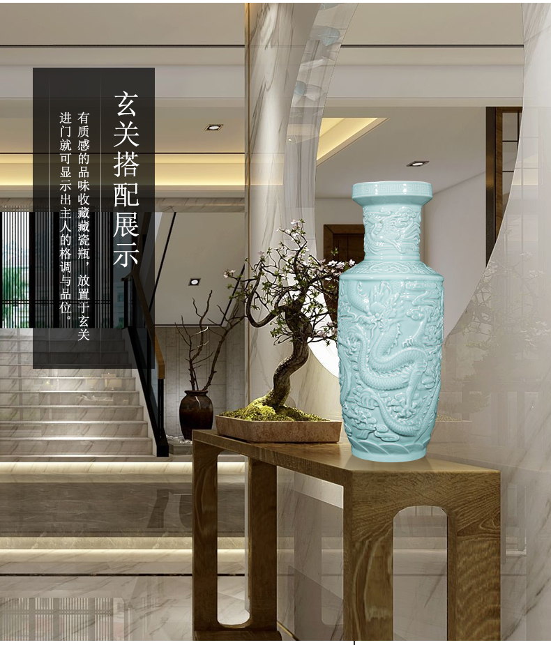 Jingdezhen ceramics by hand carve shadow dragon totem big vase villa home decoration collection furnishing articles