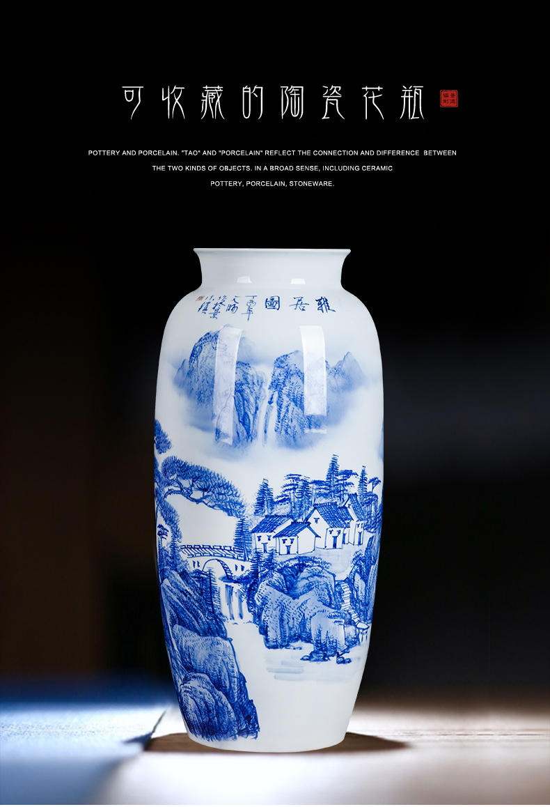 Jingdezhen ceramics hand - made large blue and white porcelain vase home sitting room study handicraft furnishing articles ornaments