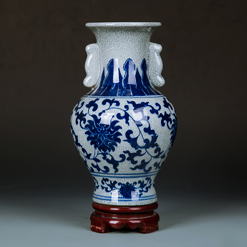 Jingdezhen ceramics vase blue and white crack glaze crafts home furnishing articles furnishing articles archaize sitting room adornment