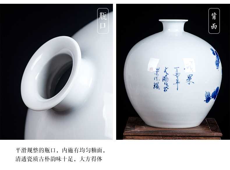 Jingdezhen blue and white ceramics hand - made vases, flower arrangement sitting room of Chinese style household wine cabinet office furnishing articles ornament