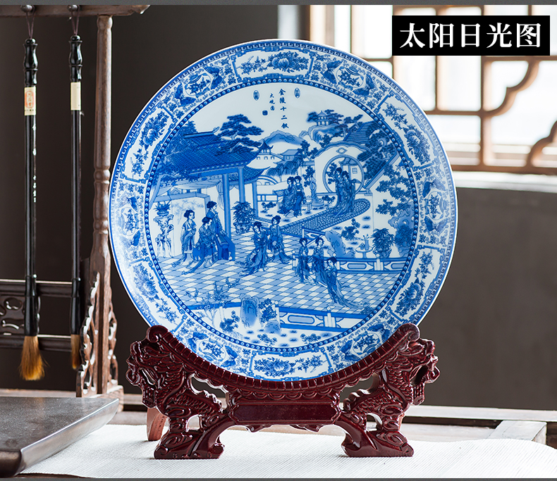 Jingdezhen ceramics furnishing articles home decorations hanging dish handicraft wine blue - and - white twelve gold hair pin decorative plate