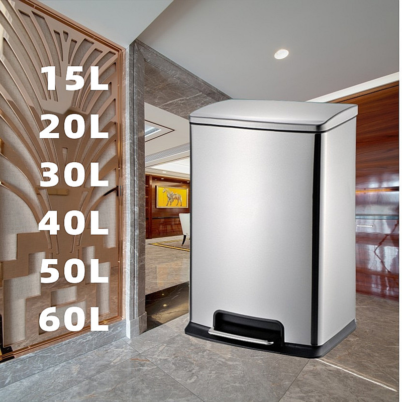 Manufacturer of 20L, 30L, 50L, 60L Outdoor Pedal-Operated Slow-Dumping Stainless Steel Classified Trash Cans with Lids for Shopping Malls, Hotels, and Home Use