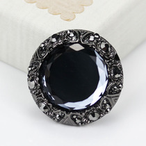 Black high-grade crystal buckle cashmere coat button fur button Round rhinestone metal decorative buckle