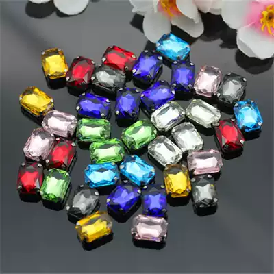 Rectangular glass crystal hand-stitched women's clothing decoration sewing diamond button DIY