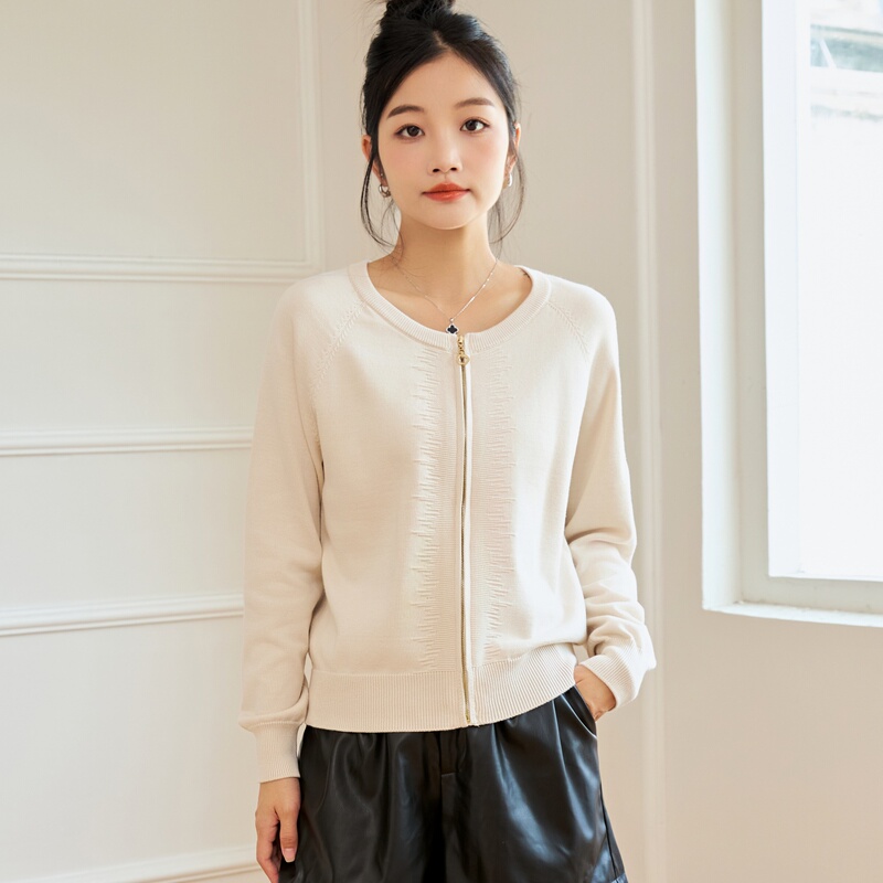 Dongrunlian Original Long-Staple Cotton Knitted Sweater Women's Round Neck Zipper Cardigan Jacket Spring and Autumn Pure Cotton Sweater Dongrunlian Original Long-Staple Cotton Knitted Sweater Women's Round Neck Zipper Cardigan Jacket Spring and Autumn Pure Cotton Sweater