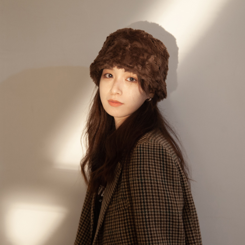 Japanese Rosex thickened lamb hair fisherman hat autumn and winter with fashion plush hat for children to warm casual hat