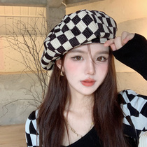 Japanese Rosex chessboard plaid beret female autumn and winter fashion cloud hat Korean fashion wild painter hat