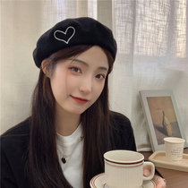 Day Department Rosex autumn winter retro flat top temperament Han version Tidal Loving Embroidery Berehat Woman 100 Lapped Painter Hat