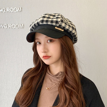 Japan Rosex autumn and winter British style retro cap thousand bird grid octagonal hat female Joker Korean newspaper boy beret