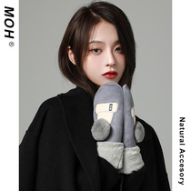 Day Department Rosex suede suede autumn winter plus suede warm and finger gloves female Korean tetide 100 hitch winter retro cold snap