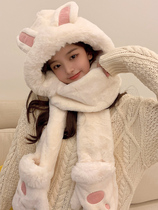 Day Department Rosex cute scarf small Bear Lei Feng hat glove integrated rabbit ears Thickened Warm Three Suits