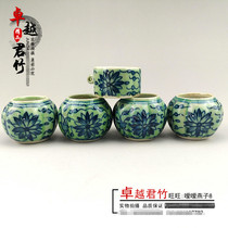 Jingdezhen hand-painted bird food bowl embroidered eye red seed Cup Indigo chin small bird food jar bird food tank five sets of accessories