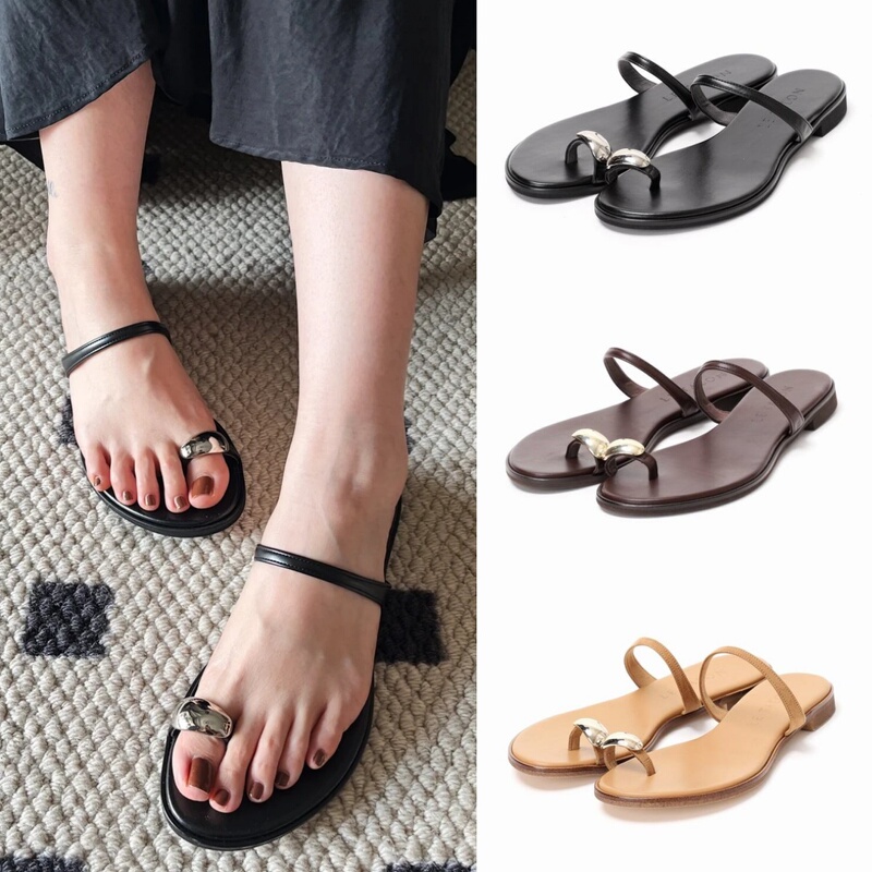 Japanese Genuine Le Talon Metal Toe Leather Slippers Flat Casual Sandals Simple and Stylish Shoes