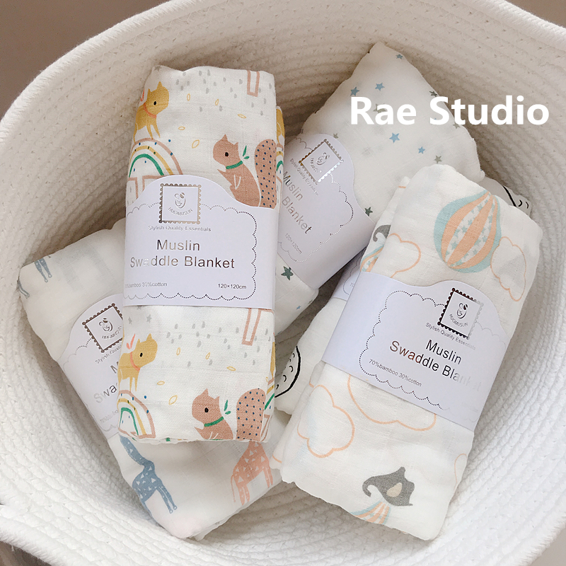 Rae Studio Newborn double-layer bamboo cotton blanket wrapped cart towel soft cute little animals