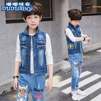 Quần áo 8 bé trai mùa thu 5 áo vest denim 2018 mới 9-15 tuổi Phiên bản Hàn Quốc của bé trai 12 chiếc áo khoác trẻ em nước ngoài thủy triều lớn áo gile cho bé trai