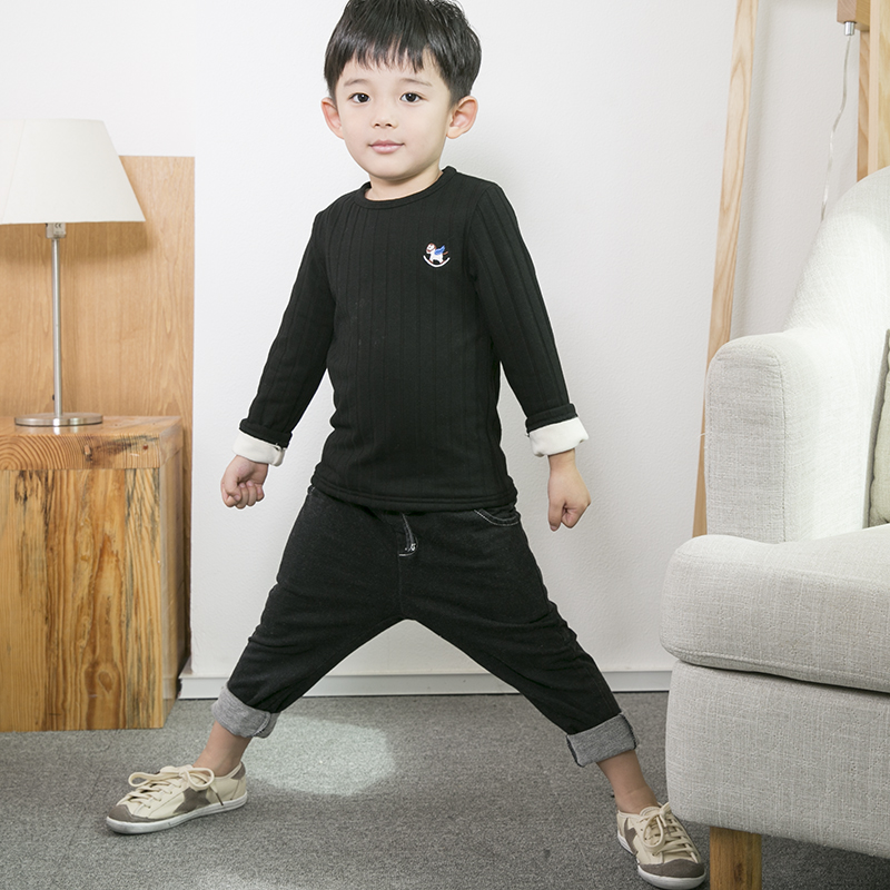 Em bé cộng với áo nhung đáy bé gái Áo thun dài tay trẻ em cotton dày bé trai đồ lót nhiệt mùa đông áo khoác thủy triều ao thun dai tay be trai