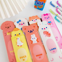 Korean leather strap portable pencil case cute cartoon student Japanese animal elastic pen insert girl heart stationery