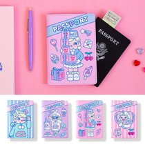 milkjoy Japanese and Korean stick girl heart passport clip ins Wind Net red multi-function leather travel card holder