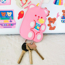 Bear cute universal door car Lady Net red storage small simple rope pull key bag soft creative personality