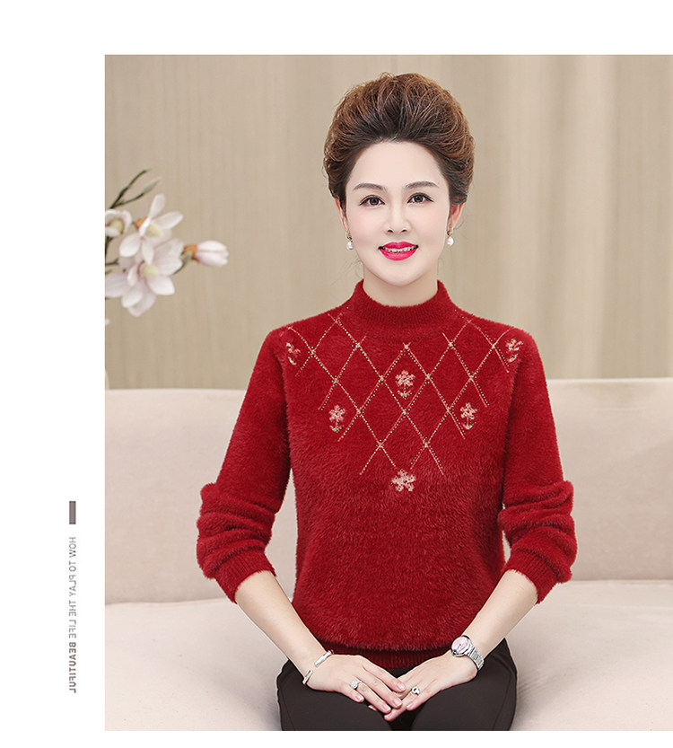妈妈装毛衣加厚老年保暖内搭上衣中老年女装冬季水貂绒毛衣打底衫 pic 48