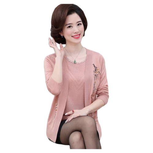 Весенний трикотажный комплект для матери, свитер, куртка, осенний тонкий кардиган для пожилых людей, большой размер, для среднего возраста