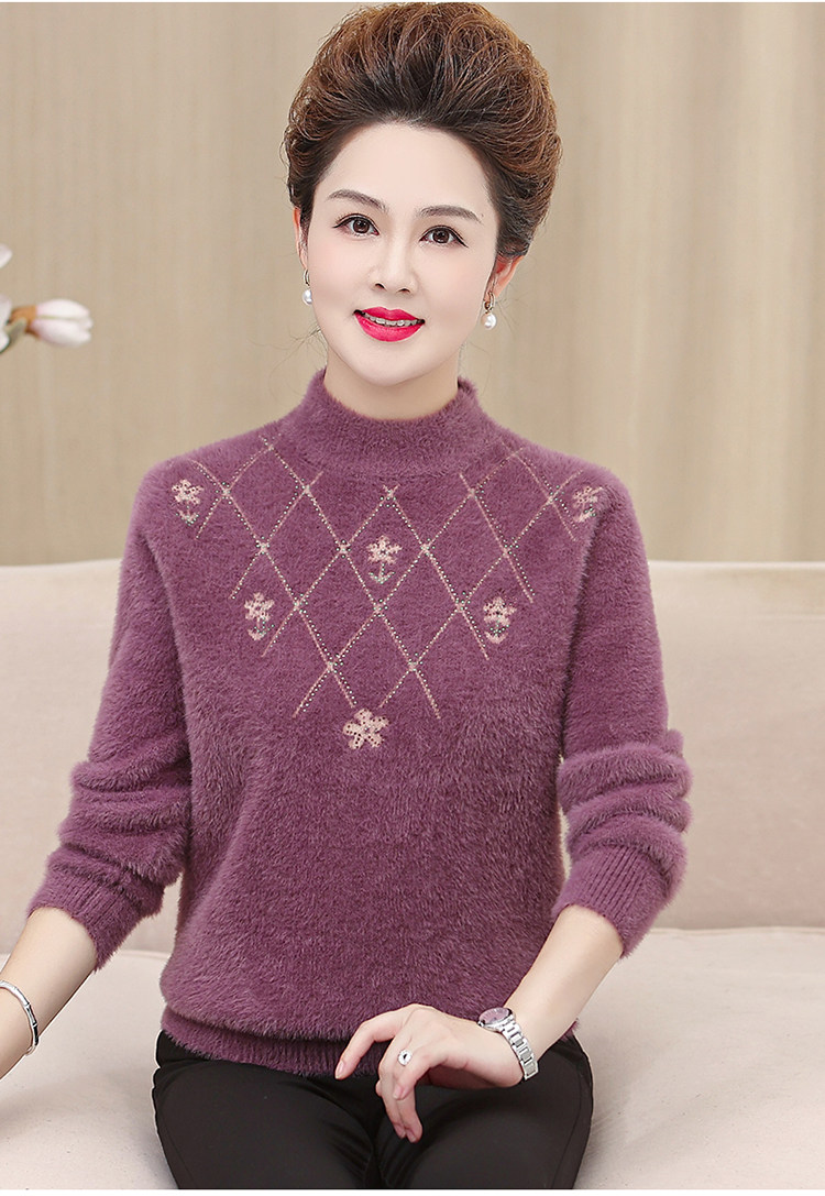 妈妈装毛衣加厚老年保暖内搭上衣中老年女装冬季水貂绒毛衣打底衫 pic 45