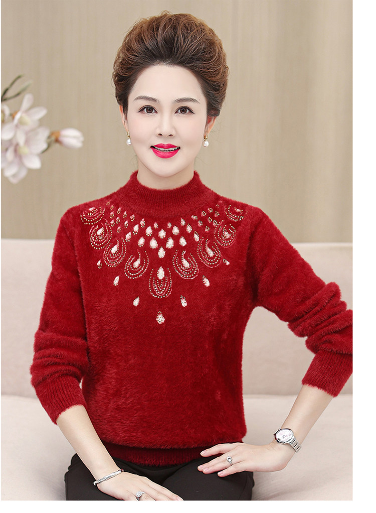 妈妈装毛衣加厚老年保暖内搭上衣中老年女装冬季水貂绒毛衣打底衫 pic 29
